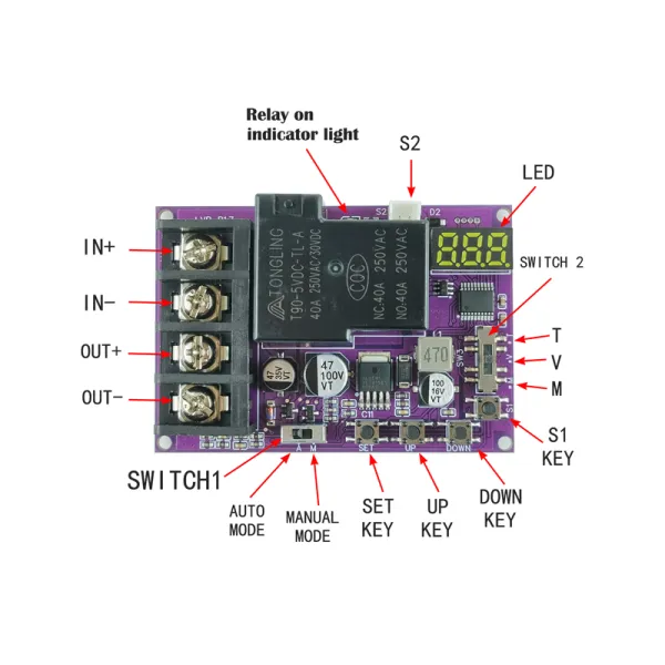 DC 5-60V 40A 2-in-1 Battery Low Voltage Charge Discharge Cut-off Protection Board