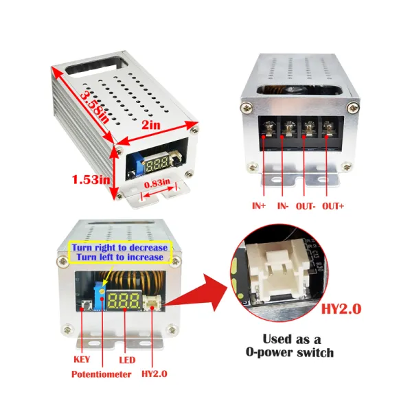 Adjustable DC Step Down Voltage Reducer, 11-70V Input 3.3-24V Output Max 28A 336W, 24V/36V/48V/70V to 12V Golf Cart Voltage Converter Module